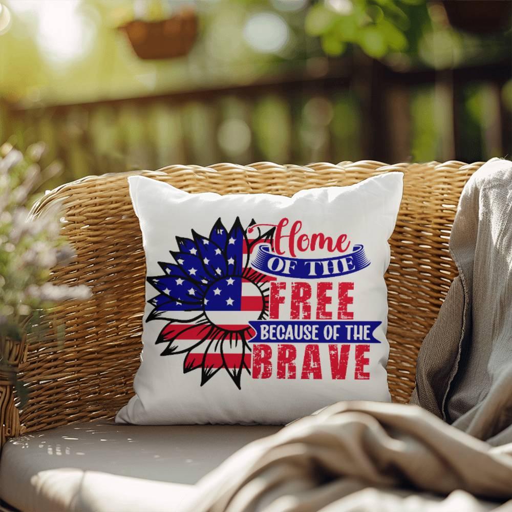 Home of the Free Because of the Brave Patriotic Indoor-Outdoor Pillow - Mallard Moon Gift Shop