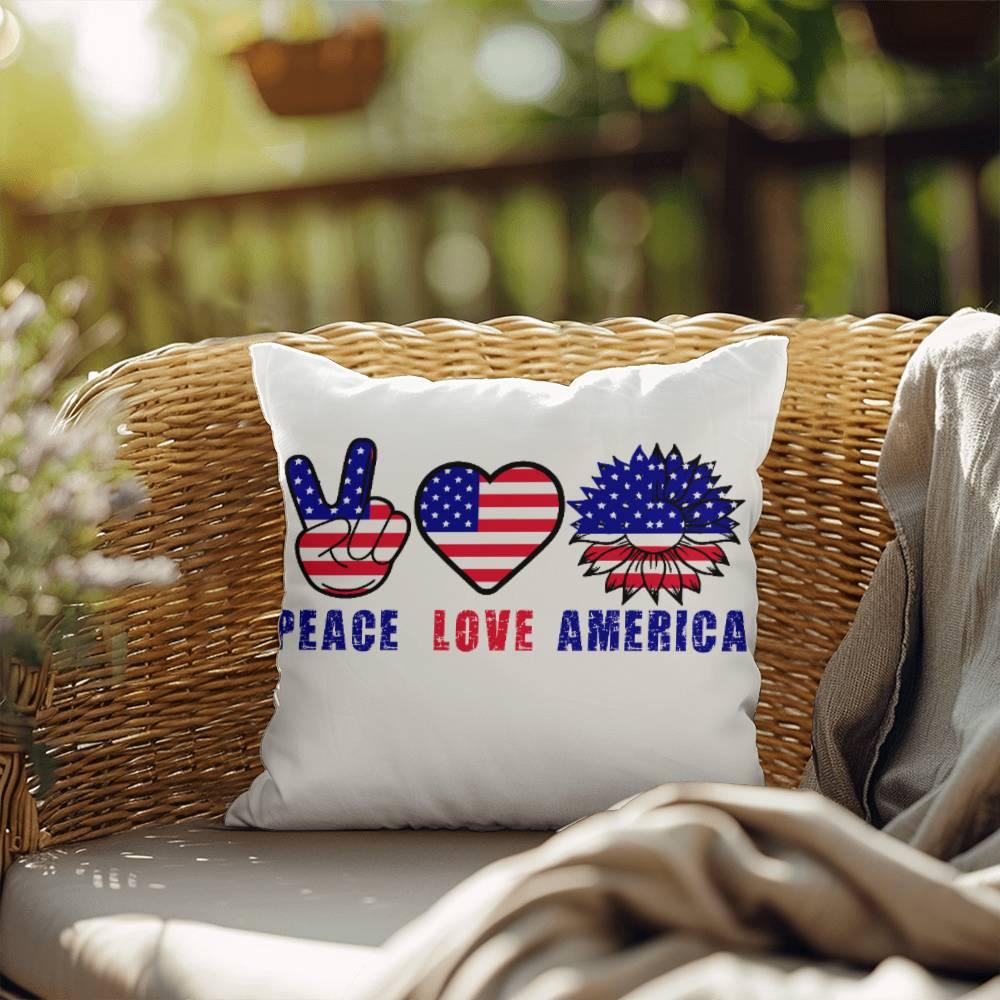 Peace Love America Patriotic Indoor-Outdoor Pillow - Mallard Moon Gift Shop