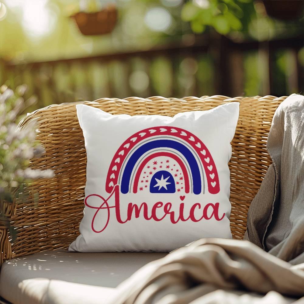 America Red White Blue Rainbow Patriotic Indoor-Outdoor Pillow - Mallard Moon Gift Shop