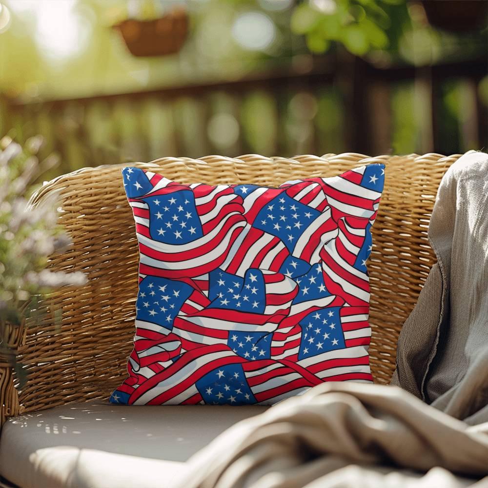 Patriotic American Flags Indoor-Outdoor Printed Pillow - Mallard Moon Gift Shop