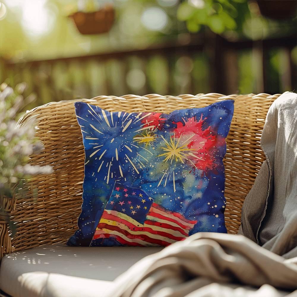 Fireworks Flag and Freedom Patriotic Indoor-Outdoor Home Decor Pillow - Mallard Moon Gift Shop