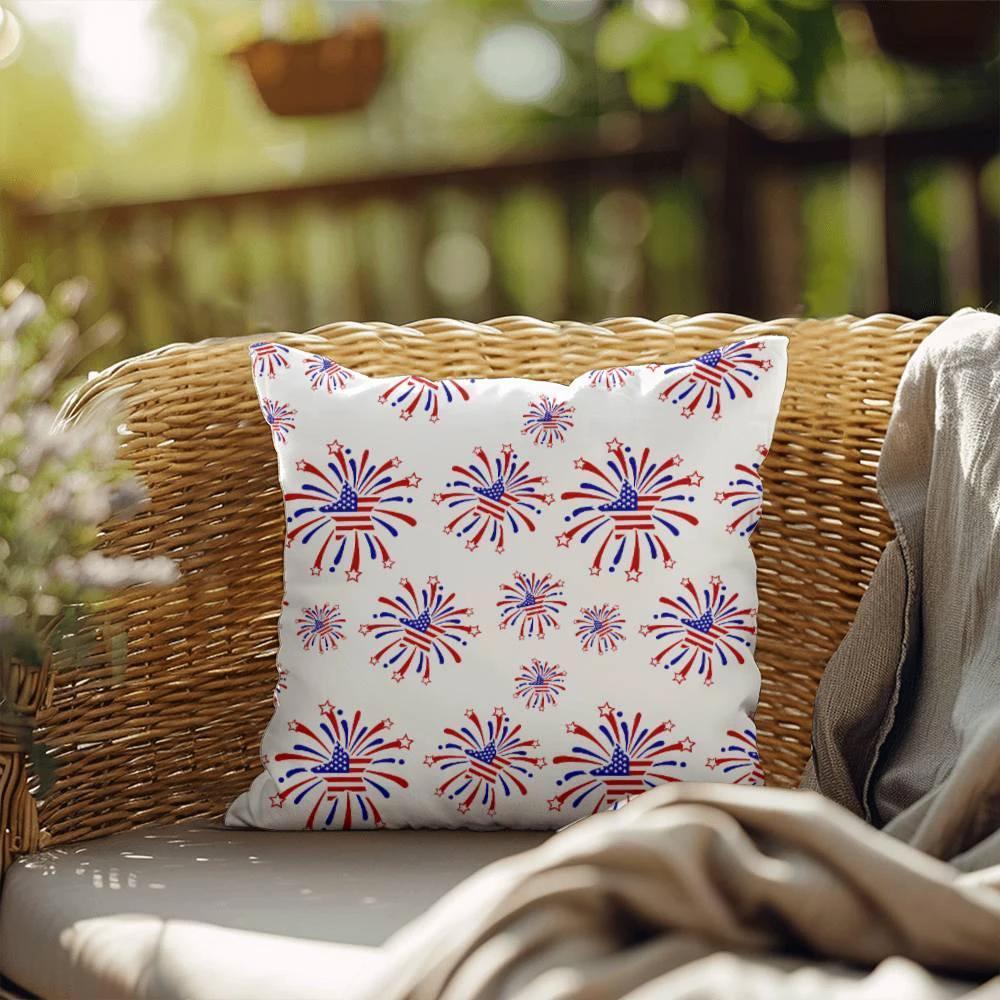 Star Red White and Blue Fireworks 4th of July Patriotic Indoor-Outdoor Pillow