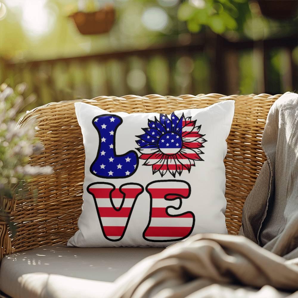 Red, White and Blue Love Patriotic Comfy Indoor-Outdoor Pillow - Mallard Moon Gift Shop