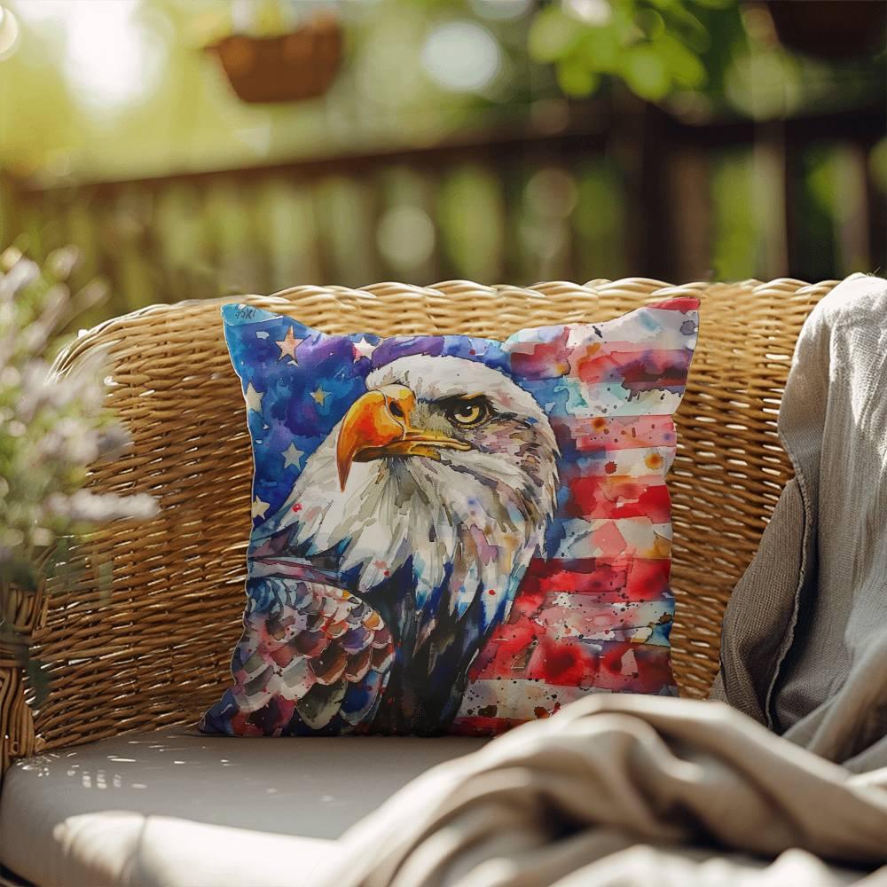 Eagle with American Flag Patriotic Indoor/Outdoor Pillow Decor - Mallard Moon Gift Shop