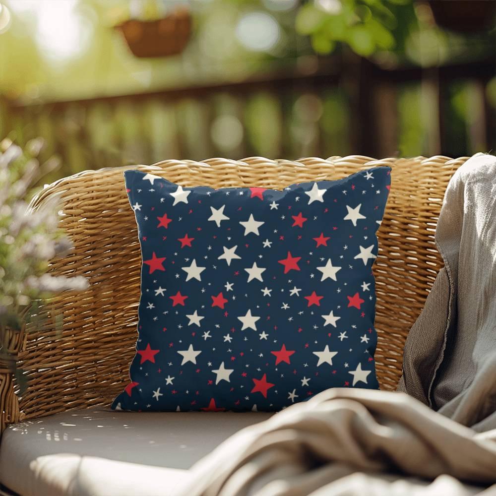 Red and White Stars on Navy Blue Patriotic Indoor-Outdoor Pillow - Mallard Moon Gift Shop