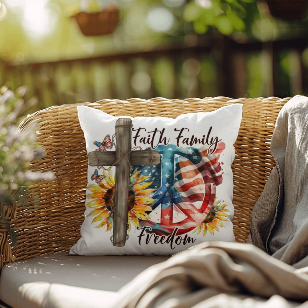 Faith Family Freedom Patriotic Indoor-Outdoor Pillow - Mallard Moon Gift Shop