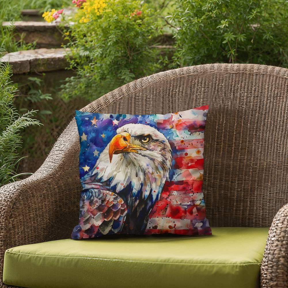 Eagle with American Flag Patriotic Indoor/Outdoor Pillow Decor - Mallard Moon Gift Shop