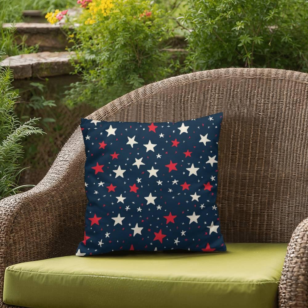Red and White Stars on Navy Blue Patriotic Indoor-Outdoor Pillow - Mallard Moon Gift Shop