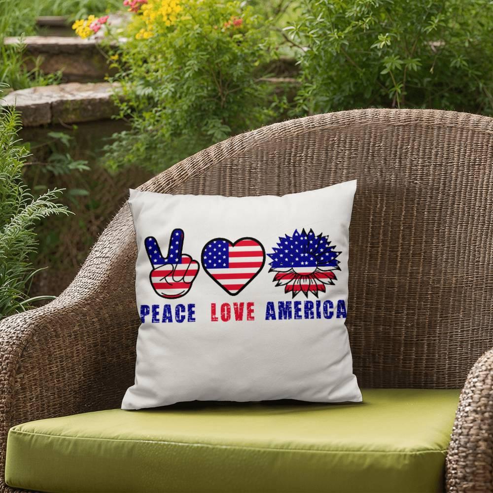 Peace Love America Patriotic Indoor-Outdoor Pillow - Mallard Moon Gift Shop