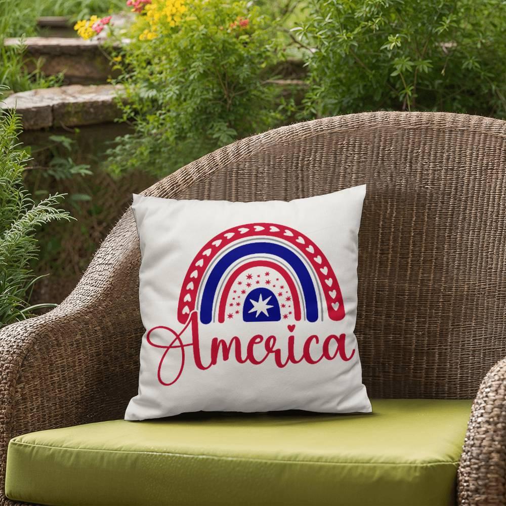 America Red White Blue Rainbow Patriotic Indoor-Outdoor Pillow - Mallard Moon Gift Shop
