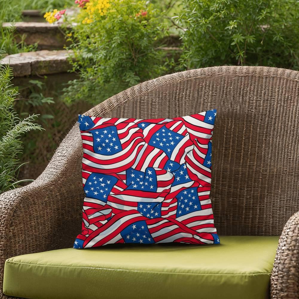 Patriotic American Flags Indoor-Outdoor Printed Pillow - Mallard Moon Gift Shop