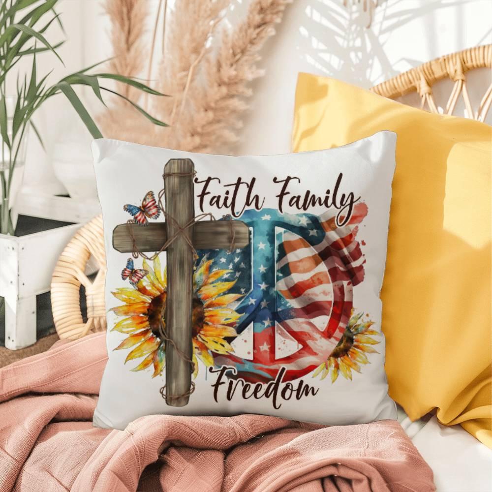 Faith Family Freedom Patriotic Indoor-Outdoor Pillow - Mallard Moon Gift Shop