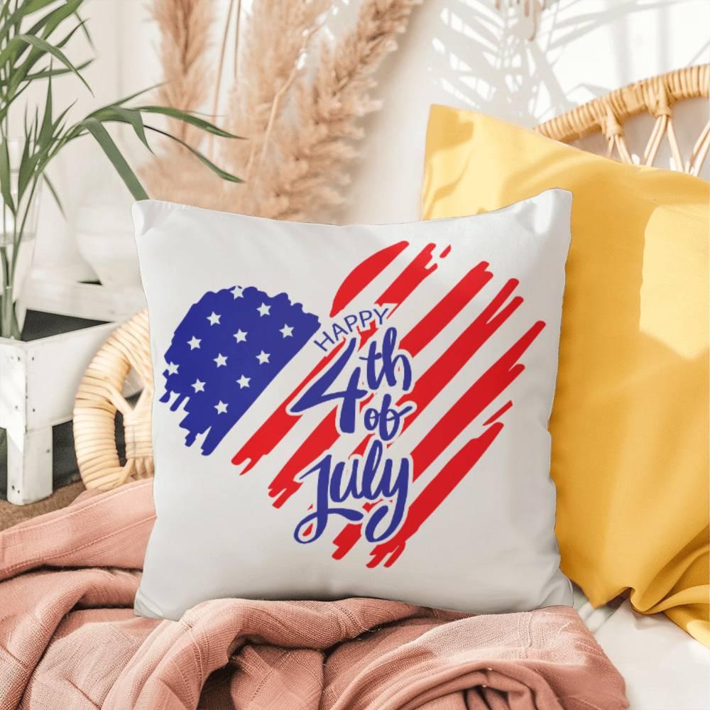 Happy 4th of July Patriotic Heart Comfy Indoor-Outdoor Pillow - Mallard Moon Gift Shop