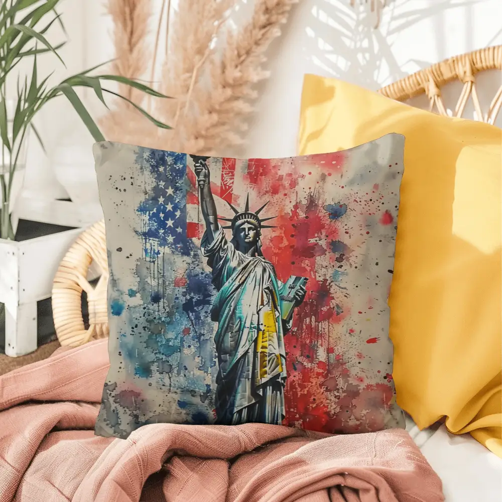 Statue of Liberty Patriotic Indoor -Outdoor Pillow – American Flag Throw Pillow – USA Home Decor – 4th of July Cushion – Patriotic Gift