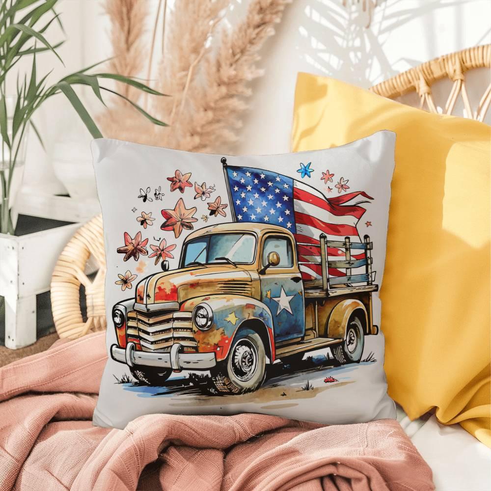 Patriotic Vintage Truck Fourth of July Home Decor Indoor-Outdoor Pillow - Mallard Moon Gift Shop