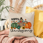 Happy Thanksgiving Turkey Pillow – Fun Fall Pumpkin & Sunflower Cushion – Indoor/Outdoor, 3 Sizes