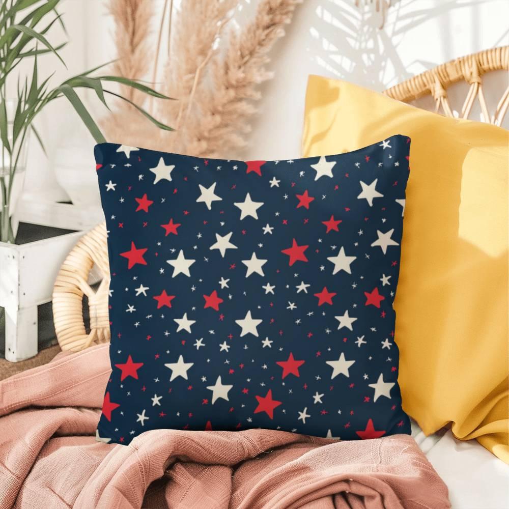 Red and White Stars on Navy Blue Patriotic Indoor-Outdoor Pillow - Mallard Moon Gift Shop