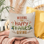 Wishing You a Happy Thanksgiving Throw Pillow – Indoor/Outdoor Fall Accent Cushion – Available in 3 Sizes