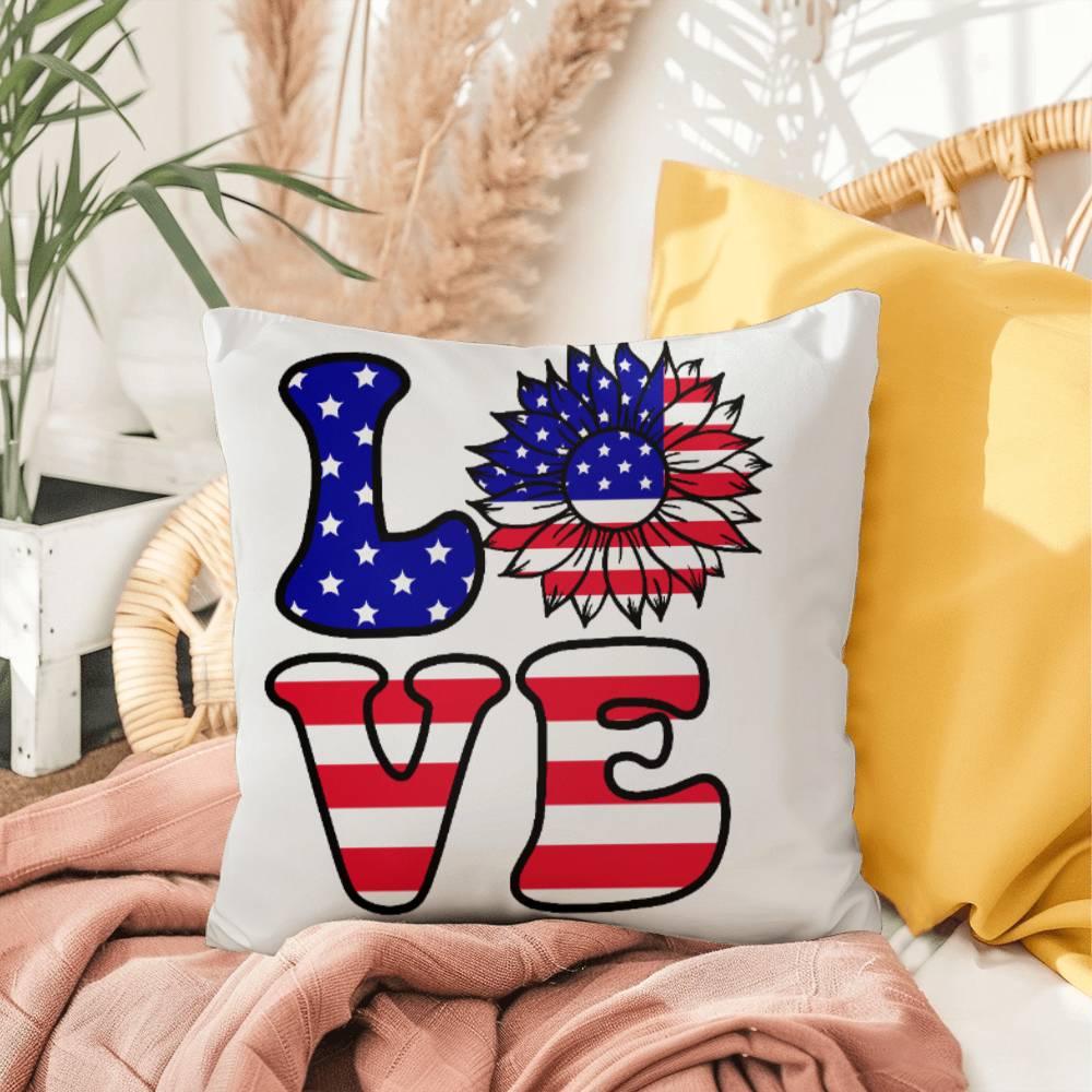 Red, White and Blue Love Patriotic Comfy Indoor-Outdoor Pillow - Mallard Moon Gift Shop
