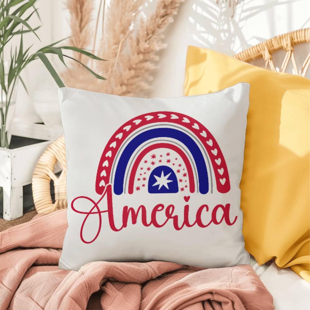 America Red White Blue Rainbow Patriotic Indoor-Outdoor Pillow - Mallard Moon Gift Shop