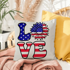 Patriotic Love Pillow, USA Flag Sunflower Throw Pillow, Indoor Outdoor Polyester Cushion, 4th of July Home Decor, American Flag Accent Pillow