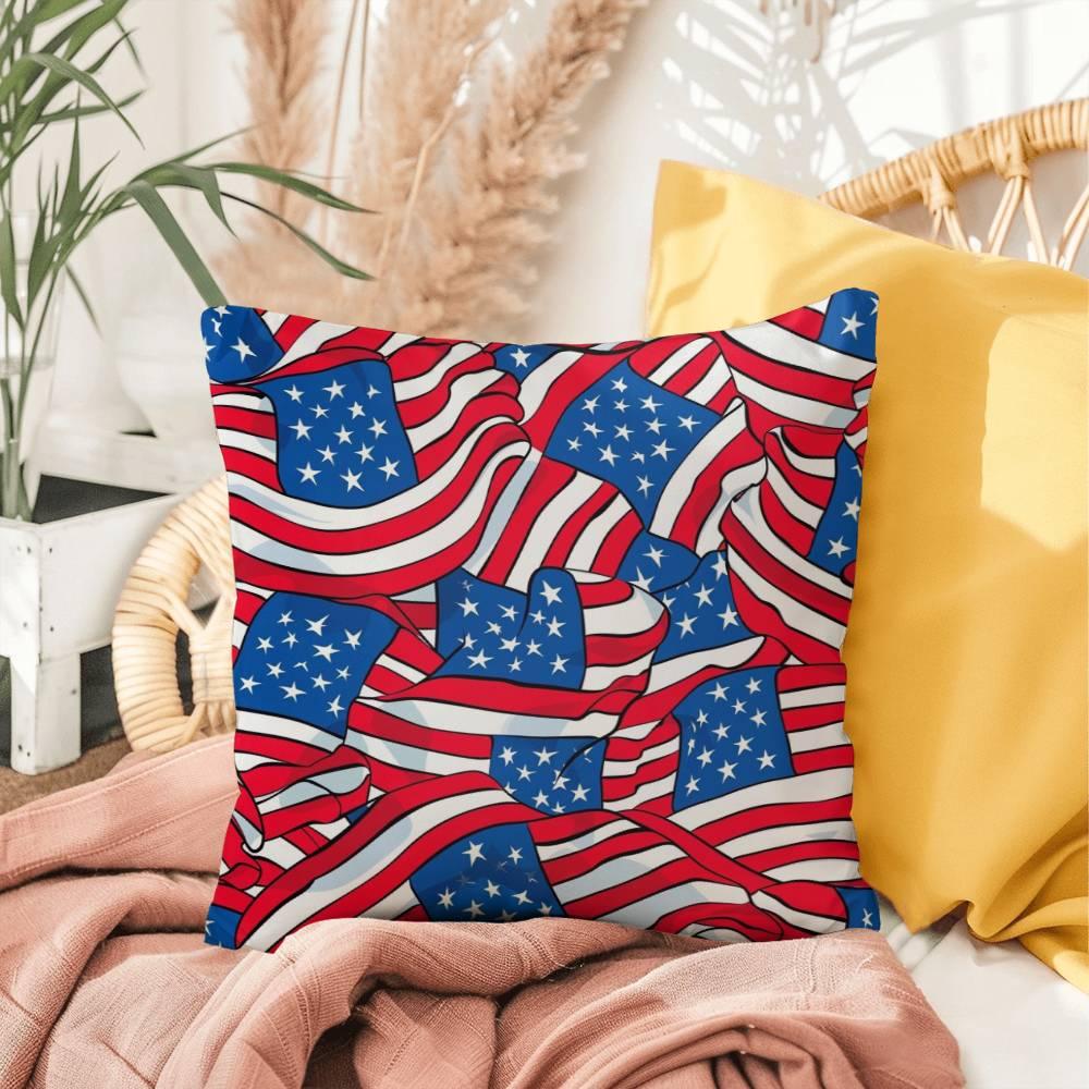 Patriotic American Flags Indoor-Outdoor Printed Pillow - Mallard Moon Gift Shop
