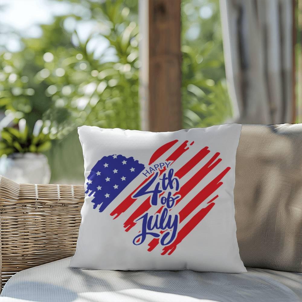 Happy 4th of July Patriotic Heart Comfy Indoor-Outdoor Pillow - Mallard Moon Gift Shop