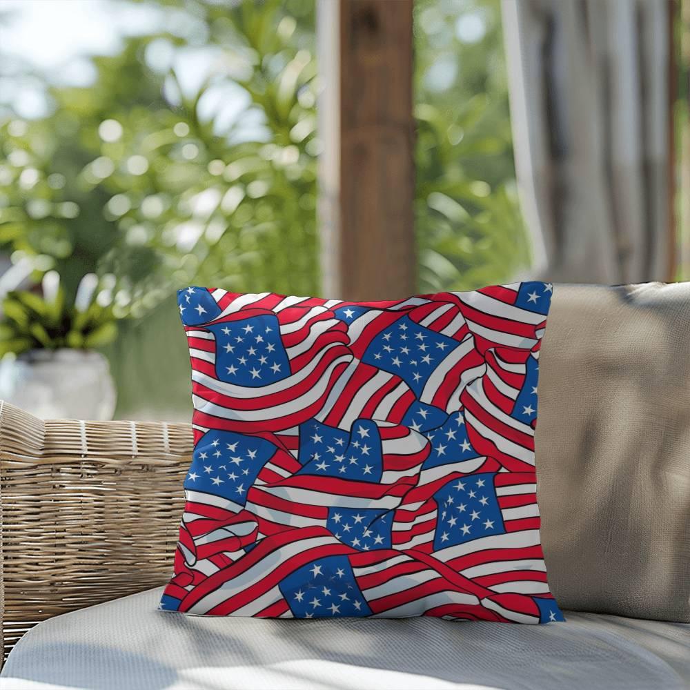 Patriotic American Flags Indoor-Outdoor Printed Pillow - Mallard Moon Gift Shop