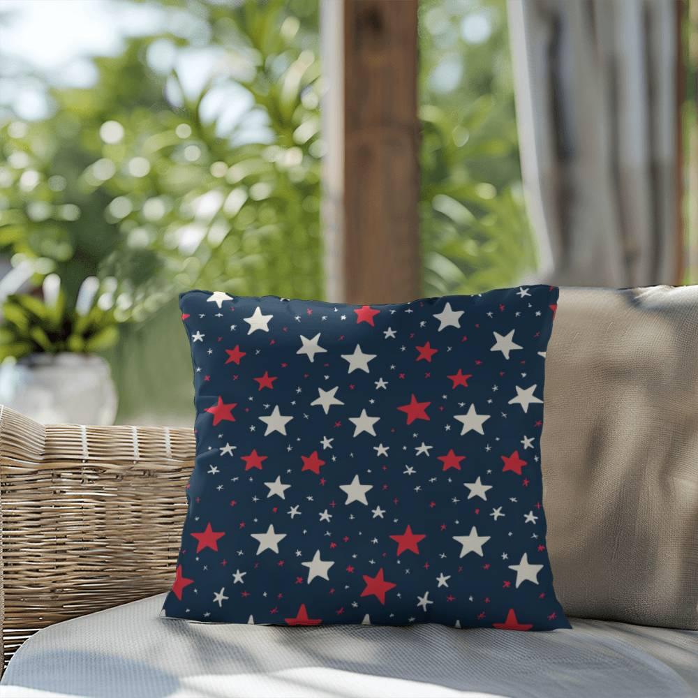 Red and White Stars on Navy Blue Patriotic Indoor-Outdoor Pillow - Mallard Moon Gift Shop