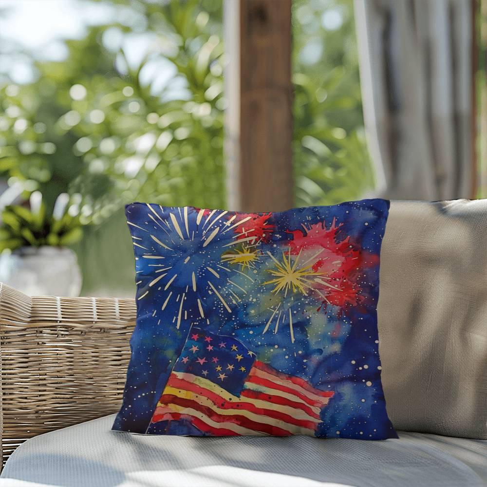 Fireworks Flag and Freedom Patriotic Indoor-Outdoor Home Decor Pillow - Mallard Moon Gift Shop