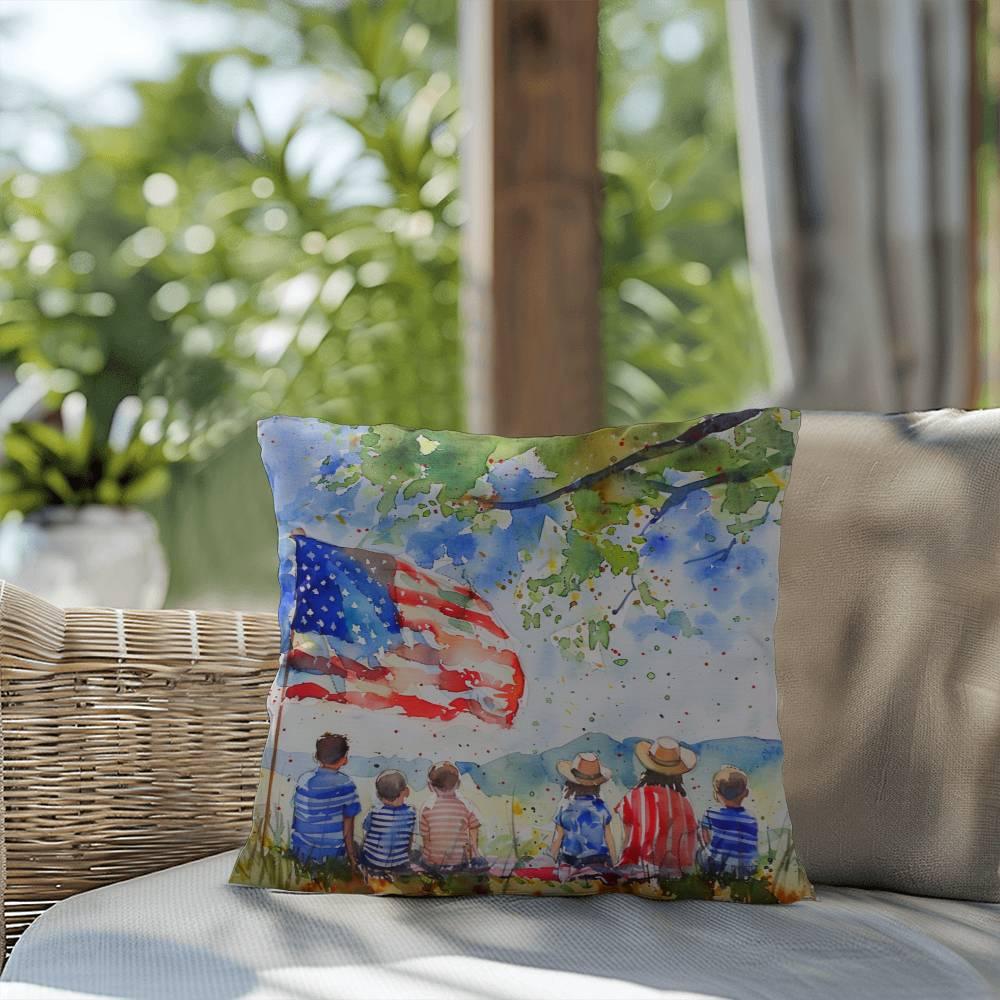 Patriotic Home Decor Waiting for Fireworks Fourth of July Indoor-Outdoor Pillow - Mallard Moon Gift Shop