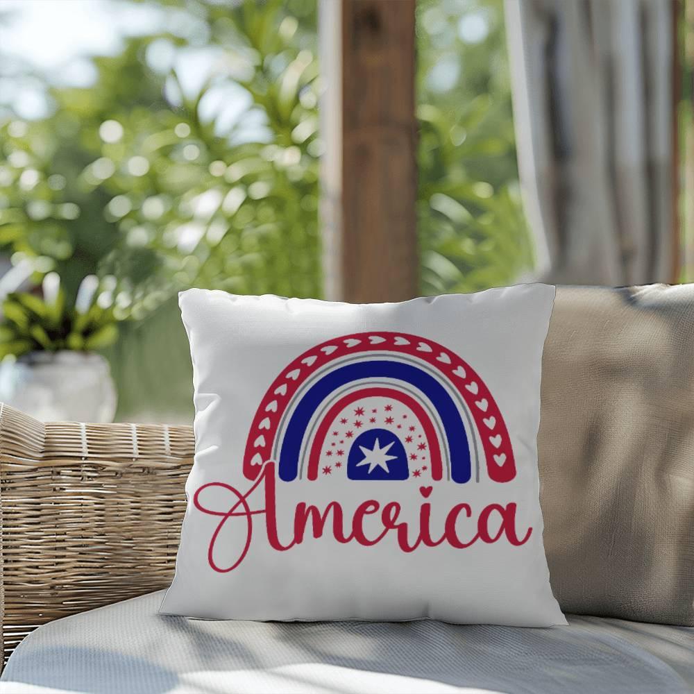 America Red White Blue Rainbow Patriotic Indoor-Outdoor Pillow - Mallard Moon Gift Shop
