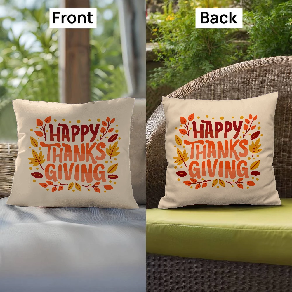 Happy Thanksgiving Throw Pillow – Indoor/Outdoor Fall Accent Cushion – Available in 3 Sizes