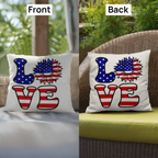 Patriotic Love Pillow, USA Flag Sunflower Throw Pillow, Indoor Outdoor Polyester Cushion, 4th of July Home Decor, American Flag Accent Pillow