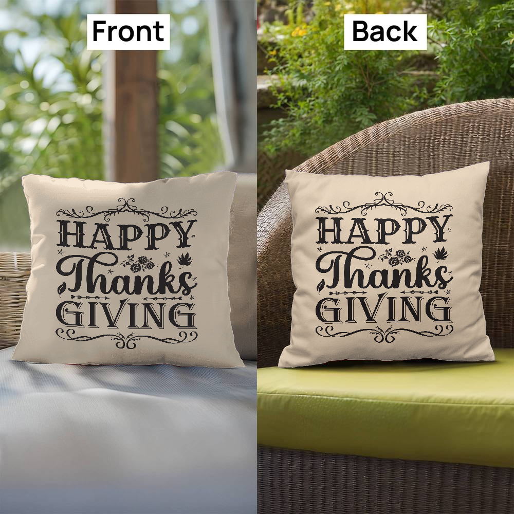 Happy Thanksgiving Decorative Pillow –Vintage Style Indoor/Outdoor Cushion – 3 Sizes - Mallard Moon