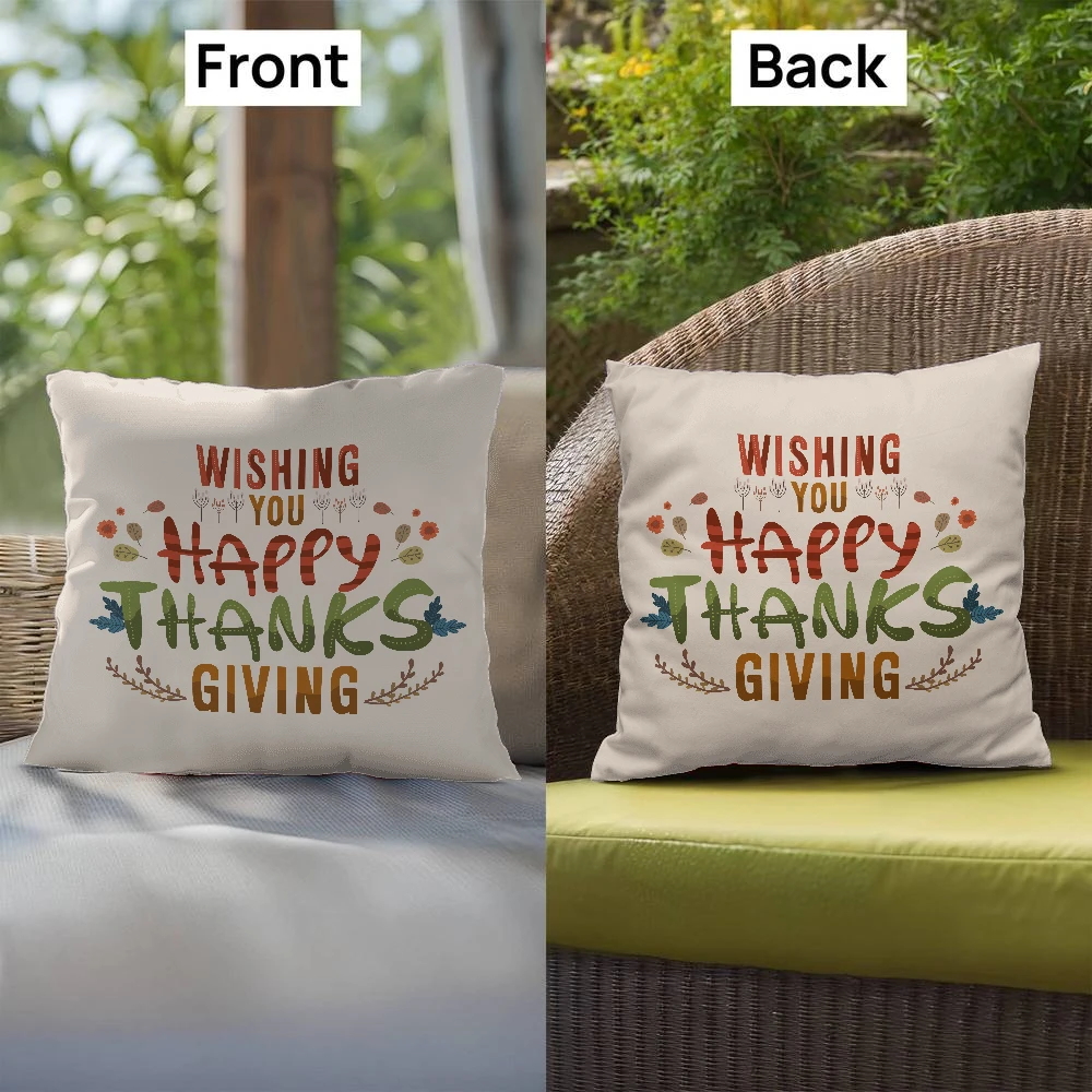 Wishing You a Happy Thanksgiving Throw Pillow – Indoor/Outdoor Fall Accent Cushion – Available in 3 Sizes