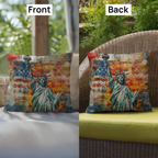 Statue of Liberty American Flag Pillow – Patriotic Indoor Outdoor Throw Pillow – USA Freedom Decor – Red White Blue Cushion – Americana Home Accent