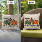 Happy Thanksgiving Turkey Pillow – Fun Fall Pumpkin & Sunflower Cushion – Indoor/Outdoor, 3 Sizes
