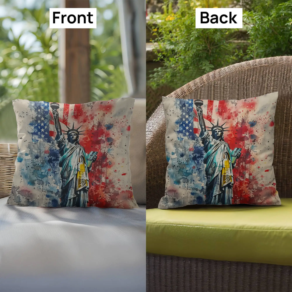 Statue of Liberty Patriotic Indoor -Outdoor Pillow – American Flag Throw Pillow – USA Home Decor – 4th of July Cushion – Patriotic Gift