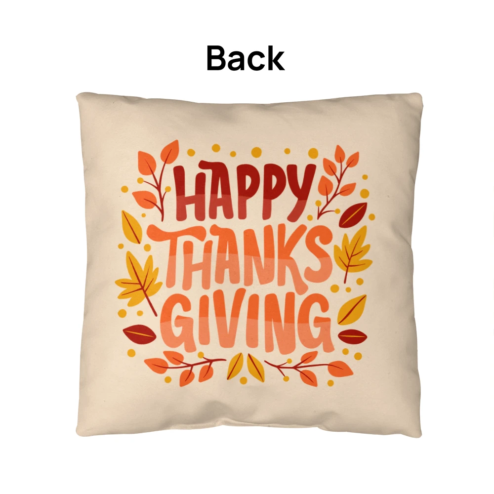 Happy Thanksgiving Throw Pillow – Indoor/Outdoor Fall Accent Cushion – Available in 3 Sizes