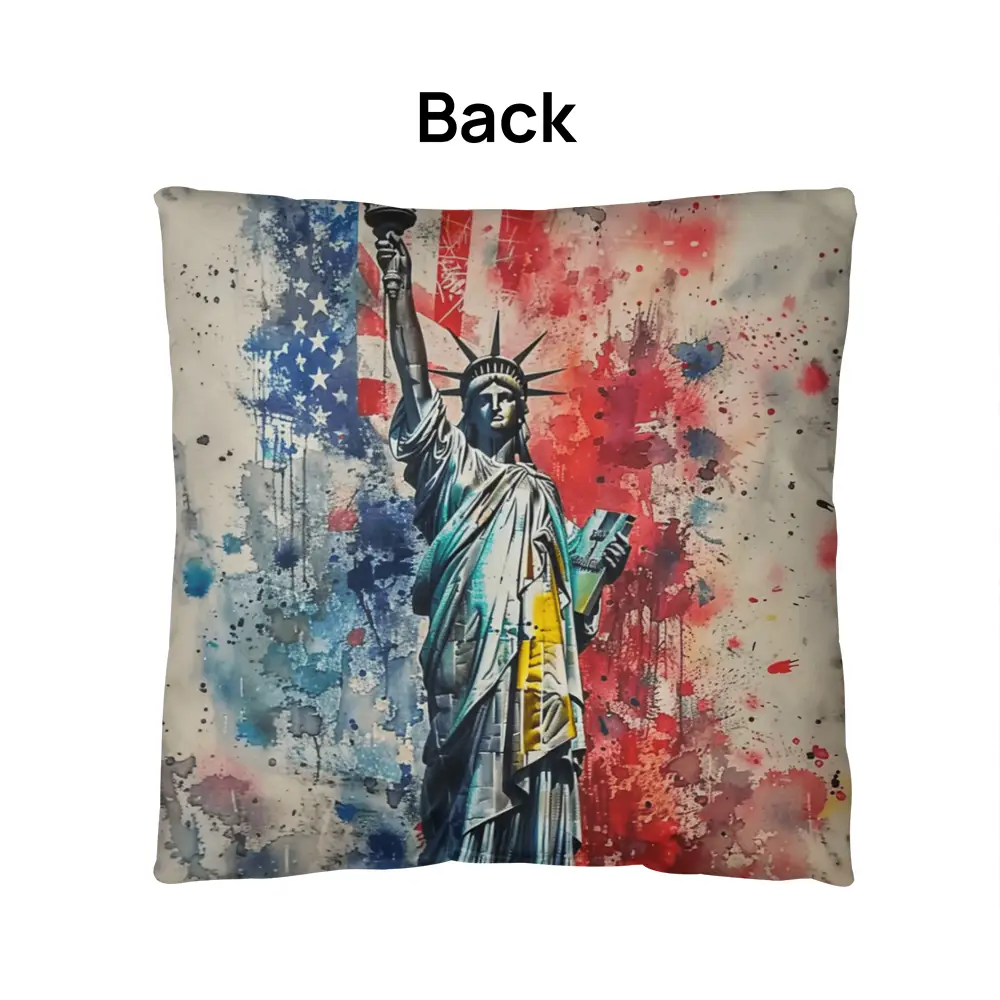 Statue of Liberty Patriotic Indoor -Outdoor Pillow – American Flag Throw Pillow – USA Home Decor – 4th of July Cushion – Patriotic Gift
