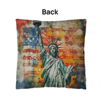 Statue of Liberty American Flag Pillow – Patriotic Indoor Outdoor Throw Pillow – USA Freedom Decor – Red White Blue Cushion – Americana Home Accent