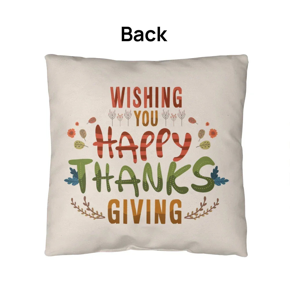 Wishing You a Happy Thanksgiving Throw Pillow – Indoor/Outdoor Fall Accent Cushion – Available in 3 Sizes