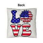 Patriotic Love Pillow, USA Flag Sunflower Throw Pillow, Indoor Outdoor Polyester Cushion, 4th of July Home Decor, American Flag Accent Pillow
