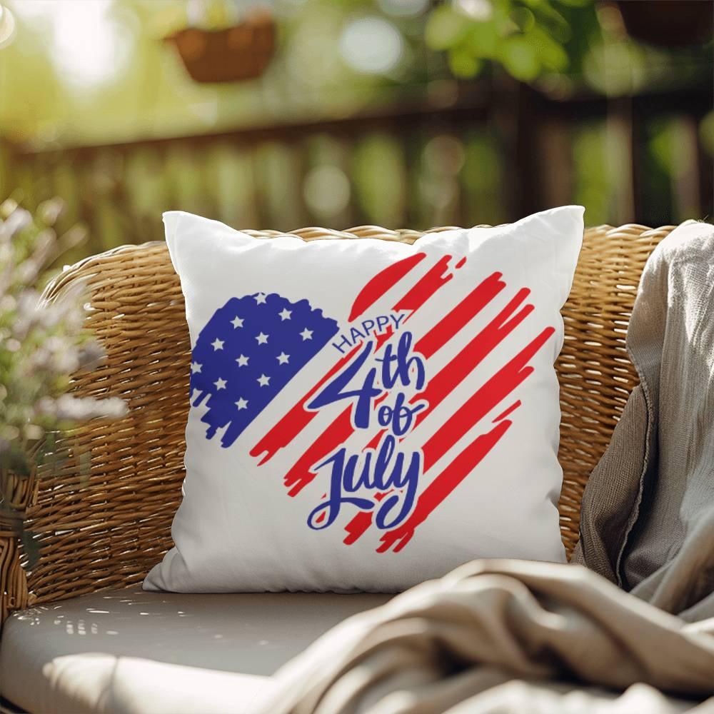 Happy 4th of July Patriotic Heart Comfy Indoor-Outdoor Pillow - Mallard Moon Gift Shop