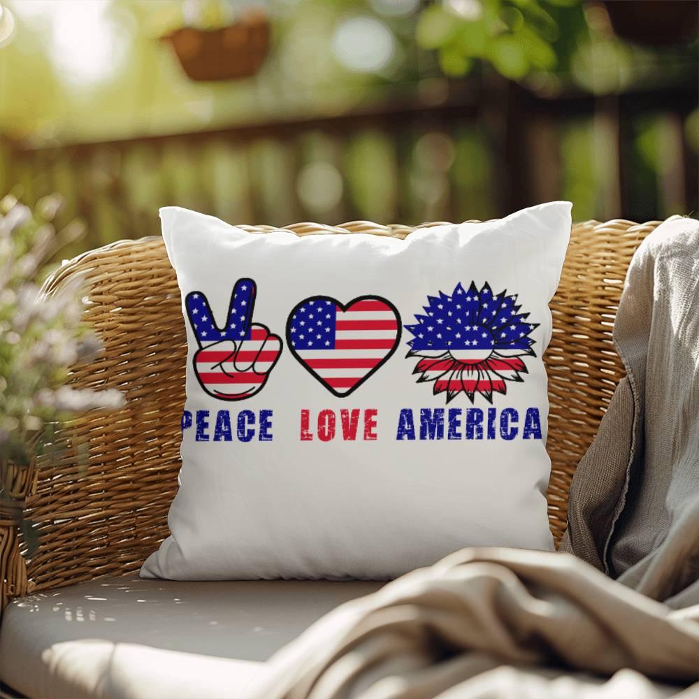 Peace Love America Patriotic Indoor-Outdoor Pillow - Mallard Moon Gift Shop