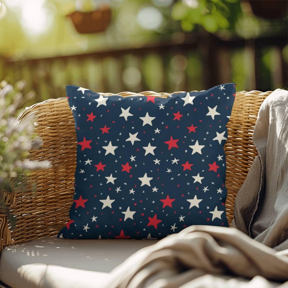 Red and White Stars on Navy Blue Patriotic Indoor-Outdoor Pillow - Mallard Moon Gift Shop