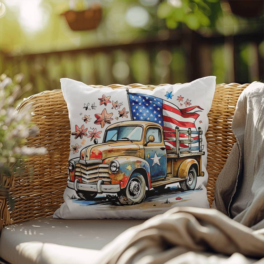 Patriotic Vintage Truck Fourth of July Home Decor Indoor-Outdoor Pillow - Mallard Moon Gift Shop