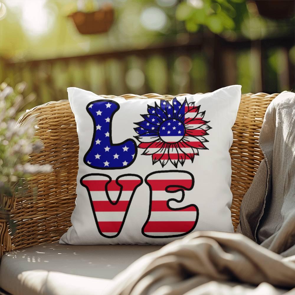 Red, White and Blue Love Patriotic Comfy Indoor-Outdoor Pillow - Mallard Moon Gift Shop