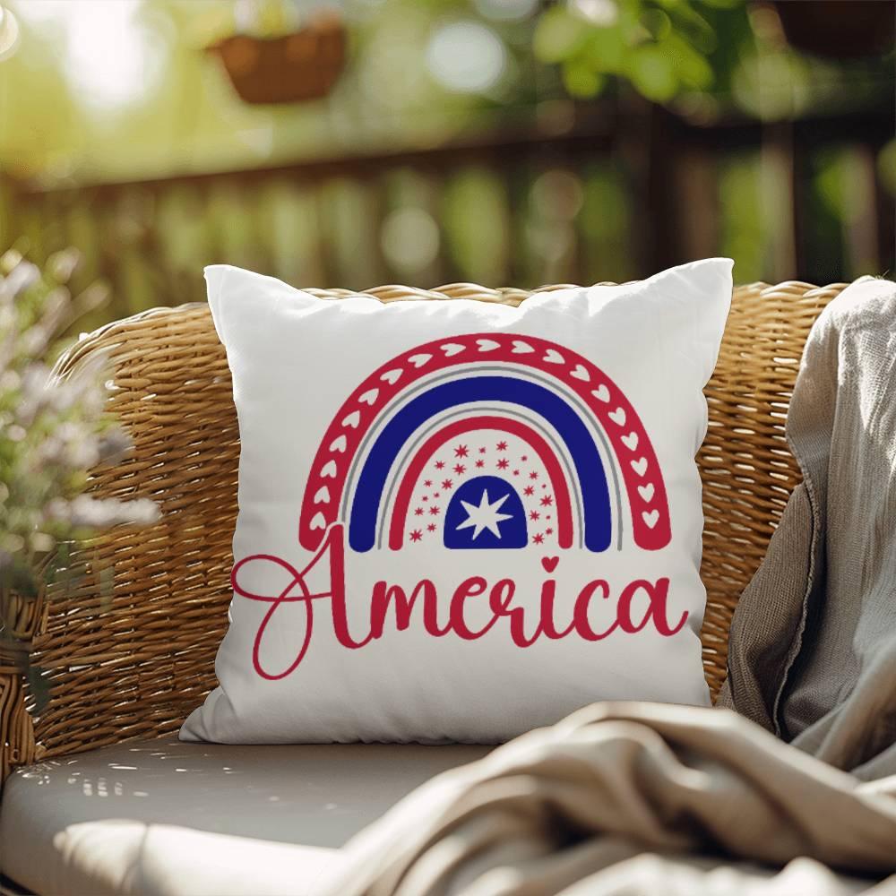 America Red White Blue Rainbow Patriotic Indoor-Outdoor Pillow - Mallard Moon Gift Shop
